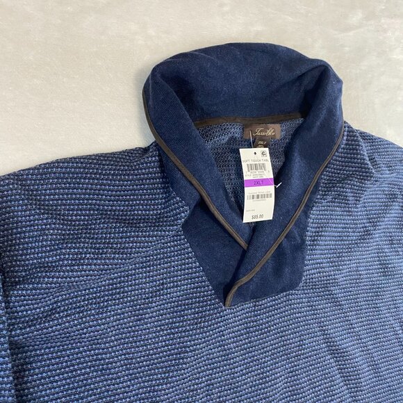 NWT Tasso Elba Soft Touch TABL Navy Blue Long Sleeve Shawl Sweater Mens 2XLT - Picture 2 of 10